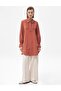 Brick Color Stone Embroidered Shirt Collar Tunic - 2