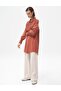 Brick Color Stone Embroidered Shirt Collar Tunic - 3