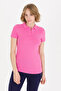 Women's Pink Basic Polo Neck T-Shirt 50266348-Vr041 - 4