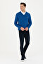 Men's Slim Fit V-Neck Cobalt Sweater 50269006-Vr045 - 4