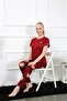 Women's Claret Red Short Sleeve Pajama Set 20388 - 3