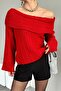 Women's Moon Red Degaje Collar Ribbed Knitwear Sweater - 2