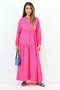 Prive Women's Fuchsia Base 100% Viscose Maxi Length Layered Balloon Sleeve Long Summer Dress