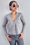 Women's Lia Gray Gold Buttoned Knitwear Cardigan