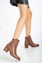 Women's Genuine Leather Daily Heeled Boots - Walnut - 4