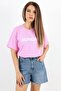 Women's Oversize 100% Cotton Long Pink T-Shirt with Motto Written - 7
