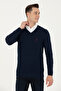 Men's Navy Blue V-Neck Sweater 50269004-Vr033
