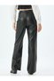 Faux Leather Pants Wide Leg Buttoned Pocket Detailed Regular Waist - 4