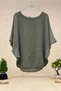 Oval Cut Linen Blouse with Mesh Sides
