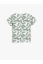 Feather Printed Short Sleeve T-Shirt Crew Neck Cotton - 2