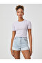 Crop T-Shirt Textured Crew Neck Short Sleeve Viscose Blended - 3
