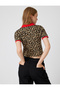 Polo Collar Sweater with Leopard Pattern and Short Sleeves - 4