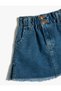 Denim Skirt with Elastic Waist, Pockets and Slit Detail, Cotton - 3
