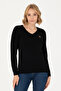 Women's Black V-Neck Basic Sweater 50269018-Vr046 - 3