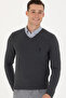 Men's Slim Fit V-Neck Anthracite Melange Sweater 50269004-Vr081 - 4