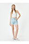Stone Embroidered Bow Mini Denim Shorts - Comfortable Fit with Buttons and Pockets