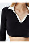 Polo Collar T-Shirt Crop Long Sleeve Ribbed - 5