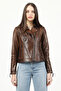 Malartic Women's Slimfit Genuine Leather Coat Camel Antique - 4