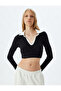 Polo Collar T-Shirt Crop Long Sleeve Ribbed - 3