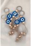 5 Pieces Transparent Blue Wooden Beaded Evil Eye Keychain - Hand Made Wicker Naza - 4