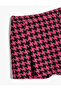 Tweed Shorts Skirt with Pleated Elastic Waist and Houndstooth Pattern - 3