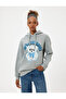 Oversize Hooded Sweatshirt Teddy Bear Themed Printed - 3