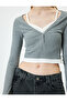 Long Sleeve Button V-Neck T-Shirt - 5