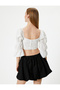 Crop Ruffle Blouse Sweetheart Neckline Long Flared Sleeves Slim Fit - 4