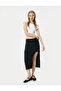 Midi Skirt with Slit Detail, A-Line, Slim Fit, Elastic Waist - 2