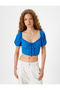 Crop T-Shirt with Balloon Sleeves, Corset Look, Wrinkled V-Neck, Slim Fit - 3