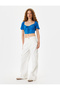 Crop T-Shirt with Balloon Sleeves, Corset Look, Wrinkled V-Neck, Slim Fit - 2