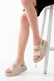 24422-1185 Beige Wedge Heel Women's Sandals