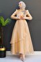 Stone Organza Evening Dress Gold - 3