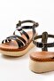 730-153 Black Orthopedic Genuine Leather Wedge Women's Sandals - 5