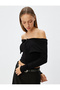 Crop T-Shirt Long Sleeve Zippered Ribbed Off-The-Shoulder Slim Fit