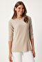 Women's Beige Print Long Sleeve Knitted Blouse Zh00038