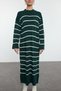 Dark Green Striped Knitwear Dress with Slit Detail on the Sleeve Tctaw24Eb00018 - 5