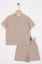 Crew Neck Short Sleeve Crew Neck Button Detailed Short Sleeve Beige Color Boy's Shorts Set