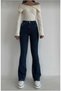 Flared Leg Jeans Not Fade Dark Blue Flared Jeans High Waist Denim Trousers - 3