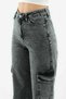 Smoked Snow Cargo Loose No Back Pocket Lycra Super High Waist Jean Trousers - 5