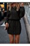 Off-Shoulder Wrap Print Openwork Model Waist Tied Knitwear Dress - 2