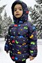Boys' Fleece-Lined Hooded Car Star Moon Patterned Winter Inflatable Coat & Jacket & Parka - 4