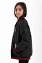 Girl's Black College Collar Lined Water and Windproof Zippered Pocket Coat Jacket - 3