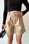 Women's Beige Faux Leather Belted Boyfriend Shorts Bcdf- 233500 - 7