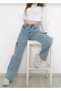 Miyamisu Power Lycra Women's Open Snow Cargo Pocket Super High Waist Wide Leg Jans Jeans Palazzo Trousers - 4