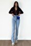 Blue Slit High-Waisted Slim Flared Relaxed Jeans - 3