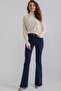 Cocu Dark Blue Flared Leg Denim Trousers High Waist Flared Jeans Compact - 3