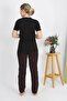 Women's Short Sleeve Cotton Combed Pajama Suit Black 4214 - 4