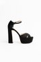 Soft Padded High Platform Black Satin Evening Dress Shoes