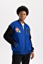 Oversize College Collar Zippered Bomber Cardigan - Back Printed with Pockets A7258Ax23Au - 7
